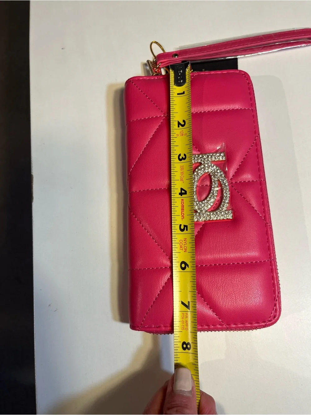 bebe Pink Quilted Wristlet Wallet with Crystal Logo NWT